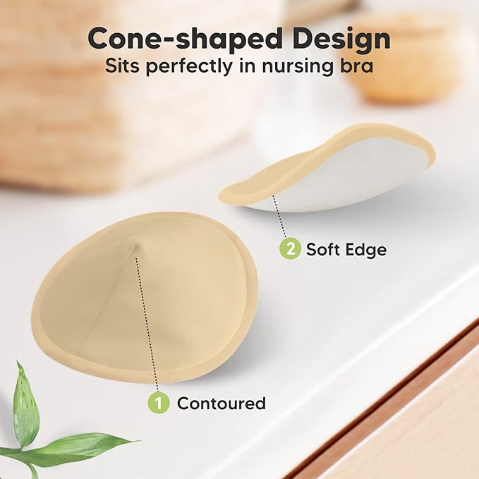 Organic Nursing Pads - 14 Washable Viscose Derived from Bamboo Breastfeeding Pads, Wash Bag, Reusable Breast Pads for Breastfeeding, Nipple Pads for Breastfeeding Essentials(Coffee, M 3.9")