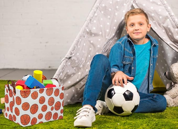 HIYAGON Rectangular Basketball Basket Kids Gift Basket Baby Toy Storage Bin Organizer Box Room Decor(Basketball)