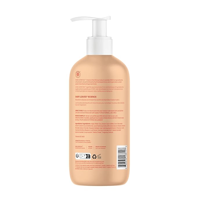 ATTITUDE 2-in-1 Shampoo and Body Wash for Baby, EWG Verified, Dermatologically Tested, Vegan, Orange and Pomegranate, 16 Fl Oz (Pack of 6)