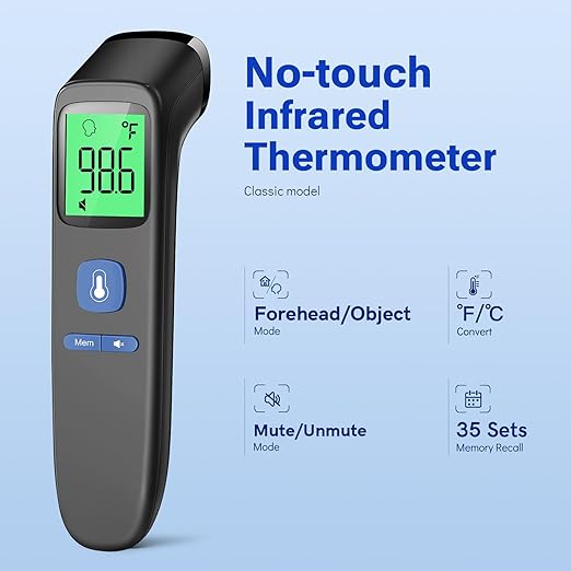 Forehead and Ear Thermometer for Adults and Kids, Fast Accurate Thermometer with Fever Alarm, 1S Reading & Silent Mode, Easy to Use for Baby, Kids & Elderly (Black)