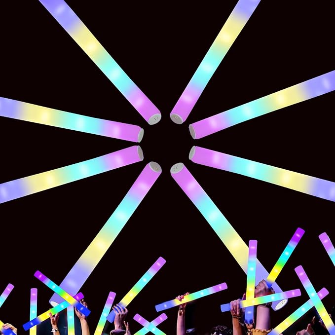 24-Count Foam Glow Sticks Party Pack - 5 Colors, Steady Bright LED Light Up Sticks for Weddings, Birthdays, Christmas, Halloween | Foam Glow Sticks Bulk Reusable, 6-Hr Glow
