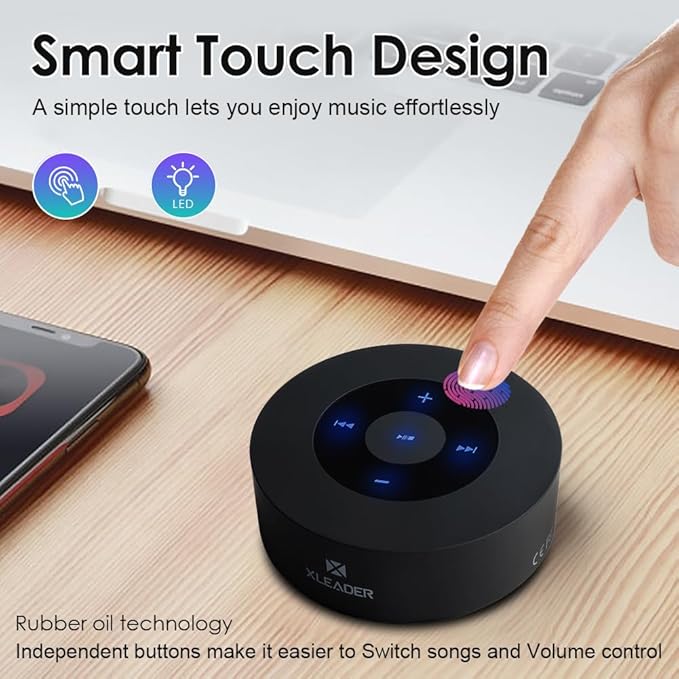 XLEADER Small Bluetooth Speaker (Travel Case Provided) Portable Wireless, HD Sound&Rich Bass, Touch Design, 12H Playtime, Support Aux Input, Micro SD, Mic, for Laptop PC Office Bathroom, Car, Gifts