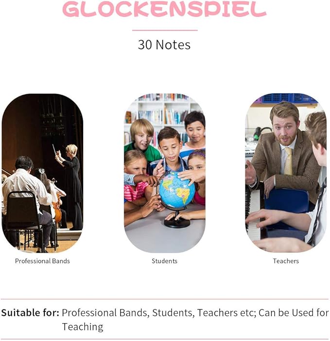 Giantex Percussion Glockenspiel Bell Kit 30 Notes with Carry Case, Practice Pad, Adjustable Height Stand, Bell Mallets, Wooden Sticks, Music Stand, Xylophone Percussion Instrument Set