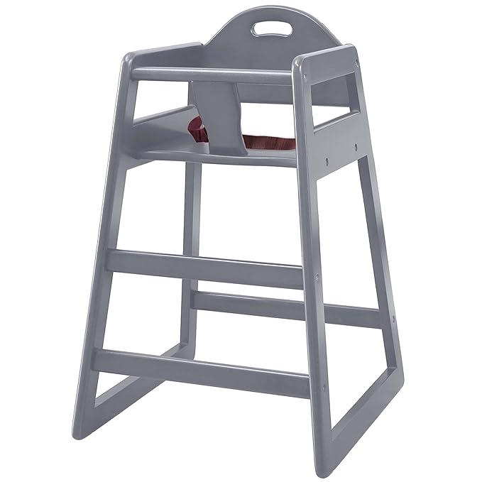 Wooden High Chair for Baby & Toddler – Restaurant-Style Stackable HighChair with Commercial Grade Solid Wood for Dining Table & Kitchen – Compact & Portable Design for Home & Restaurant Use - Gray
