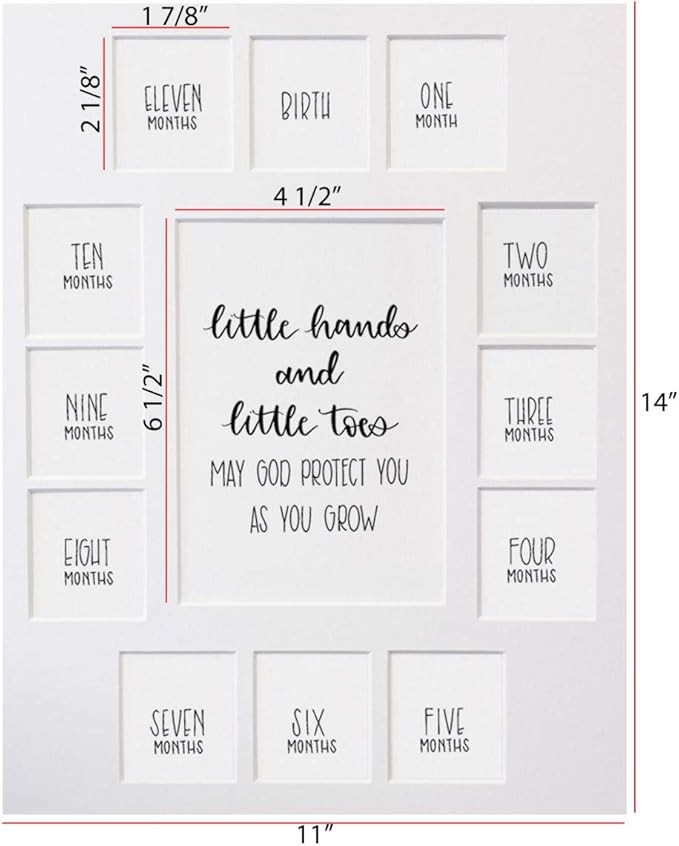 Rustic Red Door Co. Baby's First Year Picture Mat - No Frame - Little Hands and Little Toes Photo Collage - 13 Picture Slots - Newborn Birth to One Year Birthday - Watch Your Baby Grow (Black Mat)