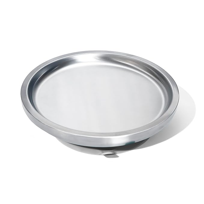 Avanchy Open Baby Plates with Suction – Stainless Steel Divided Plates for Toddlers, BPA-Free, Dishwasher Safe, Unbreakable, Non-Toxic, 100% Silicone Suction – Gray