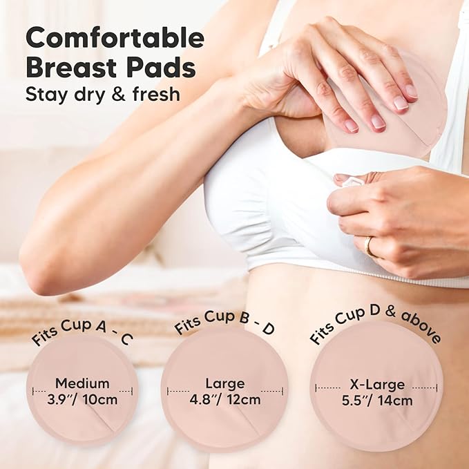 Organic Nursing Pads - 14 Washable Viscose Derived from Bamboo Breastfeeding Pads, Wash Bag, Reusable Breast Pads for Breastfeeding, Nipple Pads for Breastfeeding Essentials (Neutrals, XL 5.5")