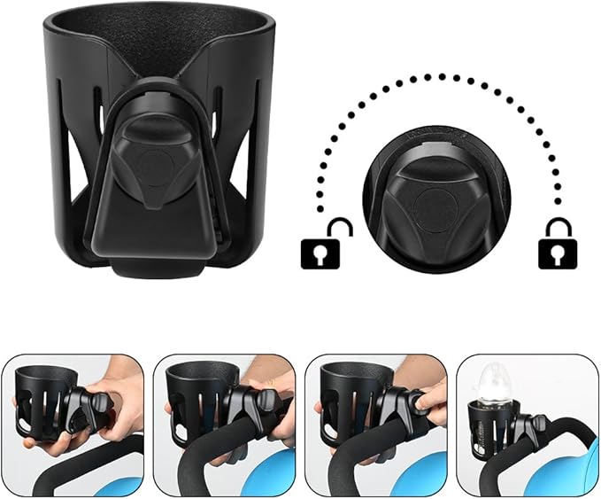 Accmor Universal Cup Holder, Stroller Cup Holder, 360° Rotatable Large Caliber Designed Bottle Holder for Stroller, Bike, Wheelchair, Walker, Scooter, Black
