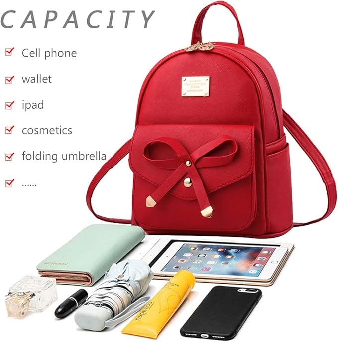 I IHAYNER Girls Bowknot Cute Leather Backpack Mini Backpack Purse for Women