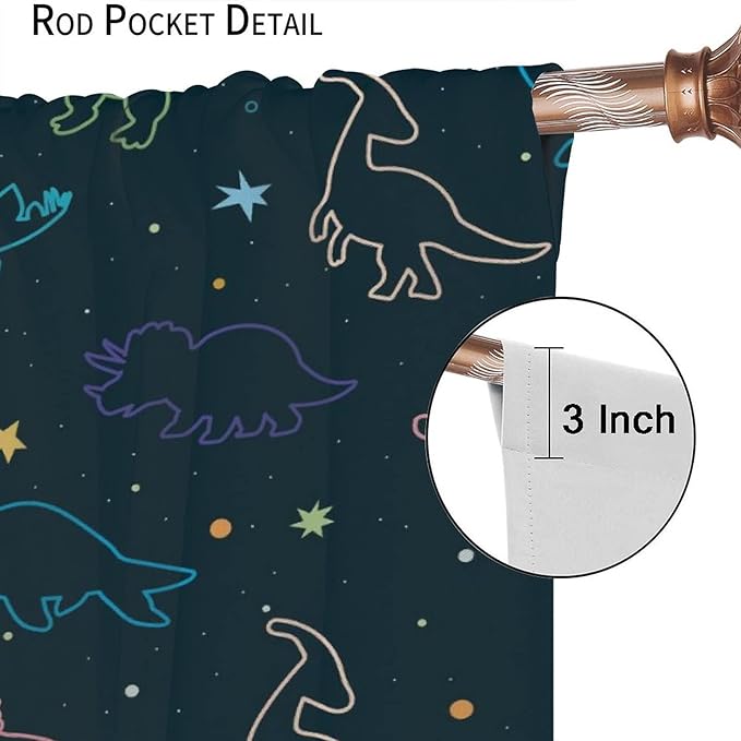 Cartoon Colorful Dinosaur Curtains for Boys Girls Home Decor, Astronaut Funny Outer Space Star Blackout Rod Pocket Window Drapes for Bedroom Living Room W21xL45in Decor