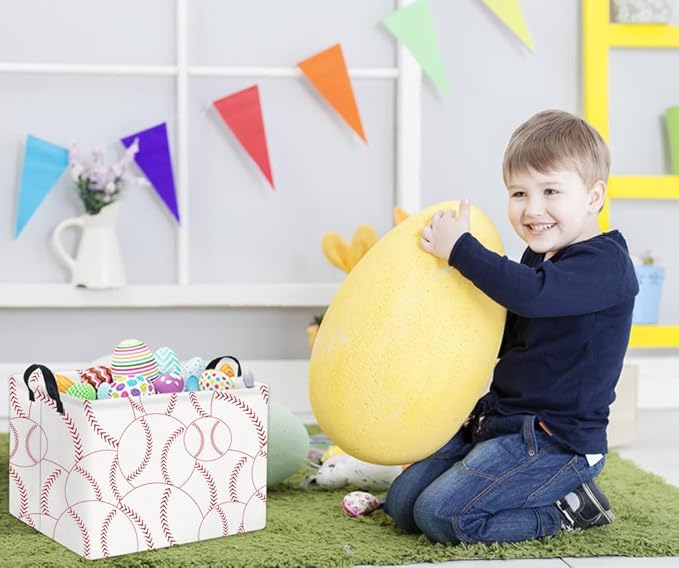 HIYAGON Rectangular Baseball Basket Kids Baby Nursery Storage Basket for Boys Baseball Room Decor Cute Toy Storage Organizer Bins Bedroom(Baseballs)