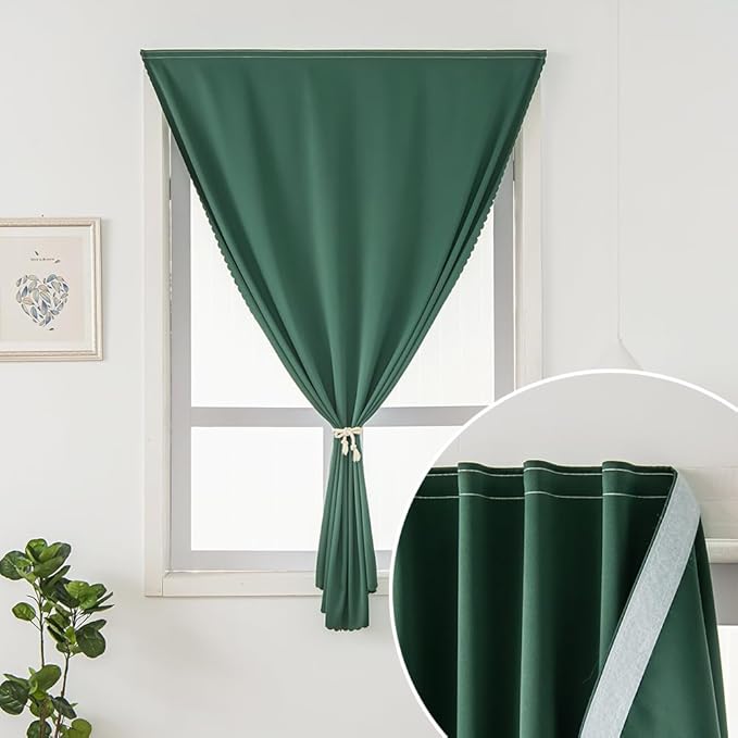 Blackout Curtains for Bedroom Stick On Curtains Window Shades Pull Down Blackout Window Cover No Drillng Self Adhesive Curtains No Rod Small Curtain, 59" W X 84" L, Dark Green, 1 Panel