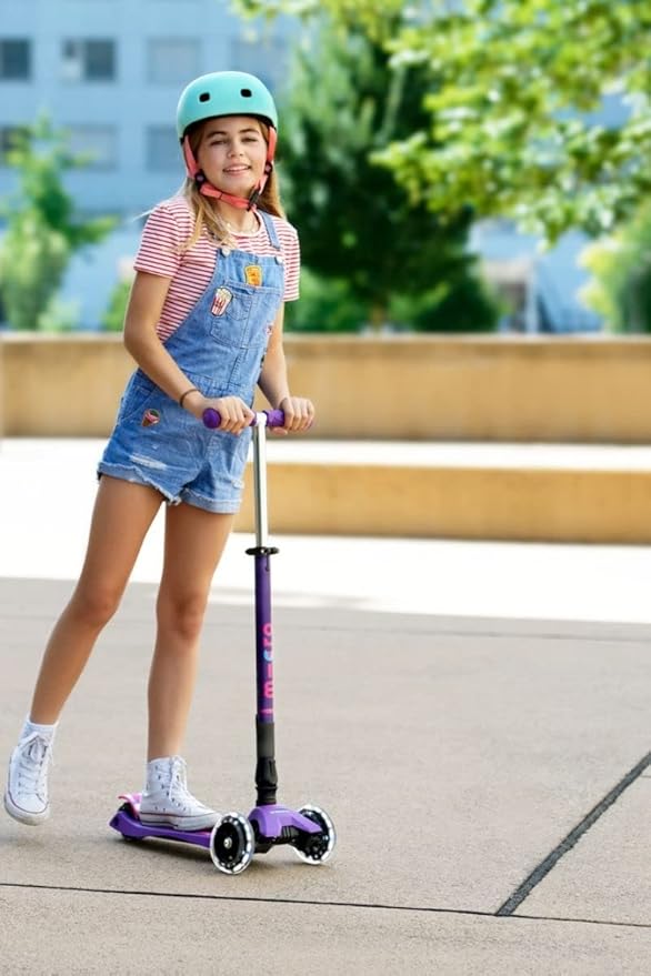 Micro Kickboard - Maxi Deluxe Foldable LED - Three Wheeled, Lean-to-Steer, Fold-to-Carry Swiss-Designed Micro Scooter for Kids with Motion-Activated Light-Up Wheels for Ages 5-12