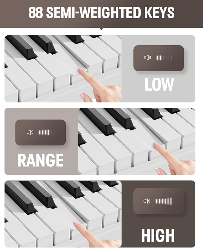 Finger Dance Folding Piano Keyboard 88 Keys, Portable Electric Keyboard with Bluetooth MIDI, Full Size Digital Piano, Wood Grain, Semi-Weighted, Touch Sensitive, with Storage Bag for Beginner