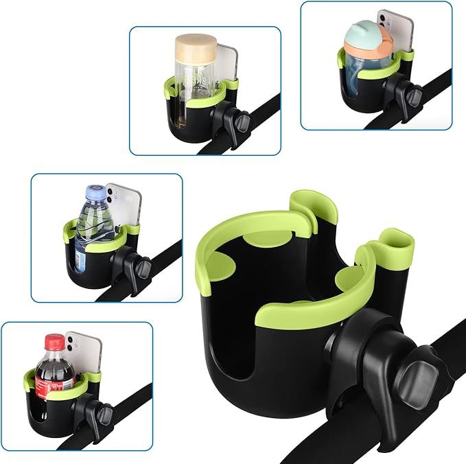 Accmor Stroller Cup Holder with Phone Holder, Bike Cup Holder, Universal Cup Holder for Uppababy Nuna Doona Strollers, 2-in-1 Cup Phone Holder for Stroller, Bike, Wheelchair, Walker, Scooter
