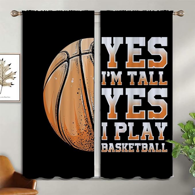 Basketball Blackout Curtains for Boy Girl Room Darkening Decor,Sport Theme Motto Dark Background Bedroom Living Room Home Rod Pocket Thermal Insulated Window Curtain/Drapes Panel,84x63 Inch…
