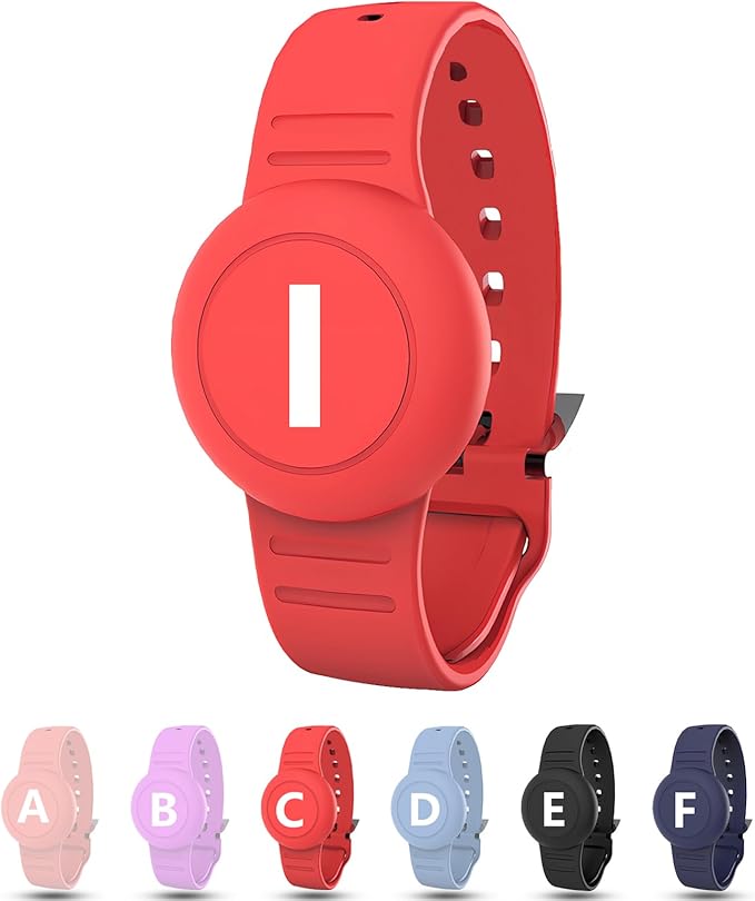 Waterproof Bracelet for AirTag Kids, Personalized Initial Letter Hidden Holder Compatible with Air Tag, Silicone Case for Airtag Adjustable Anti-Lost GPS Tracker for Toddler Child Elder, I