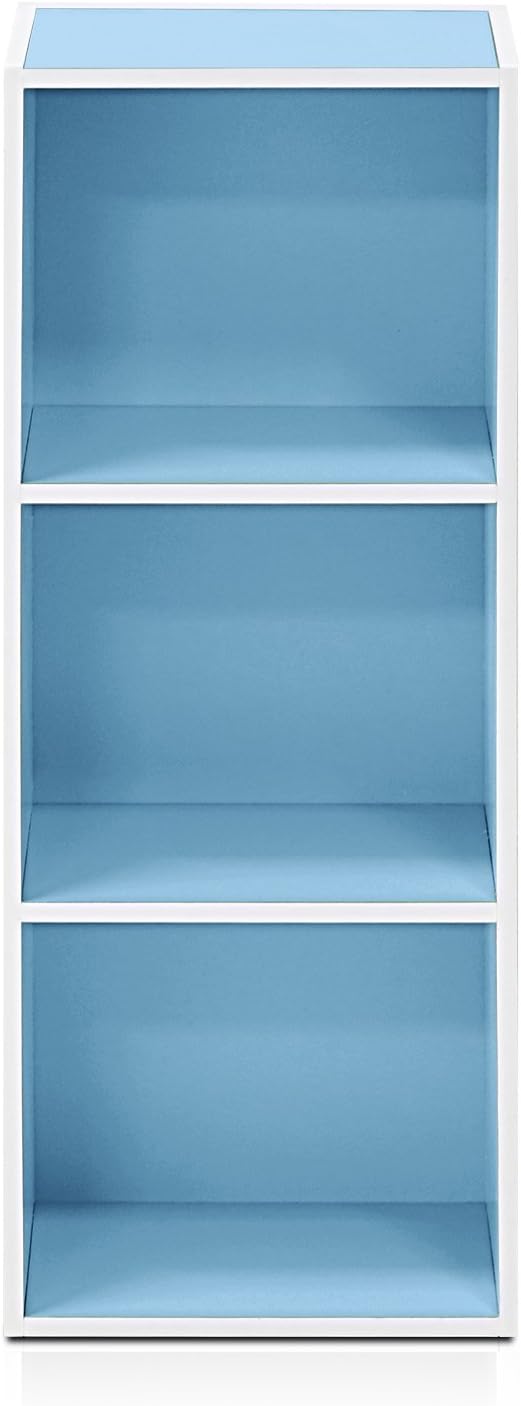 Furinno 3-Tier Open Shelf Bookcase, White/Light Blue 11003WH/LBL