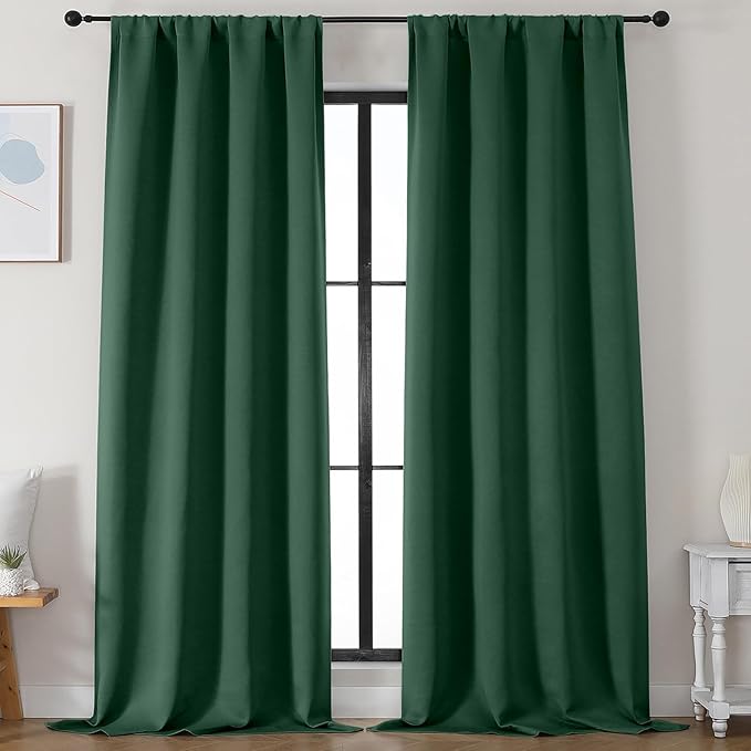 Simplebrand Ever Green Blackout Curtains for Bedroom 96 Inches Long 2 Panels, Solid Thermal Insulated, Energy Saving Living Room Window Treatment Curtains Blackout Drapes, W50 x L96 Inch, Ever Green