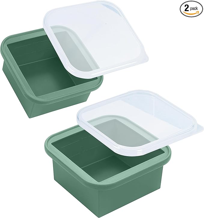 2-Cup Silicone Freezer Trays with Lids – Perfect for Meal Prep, Portion Control, and Easy Freezing-Meal Prep Container Molds for Soup,Leftovers (Green, 2 pack)
