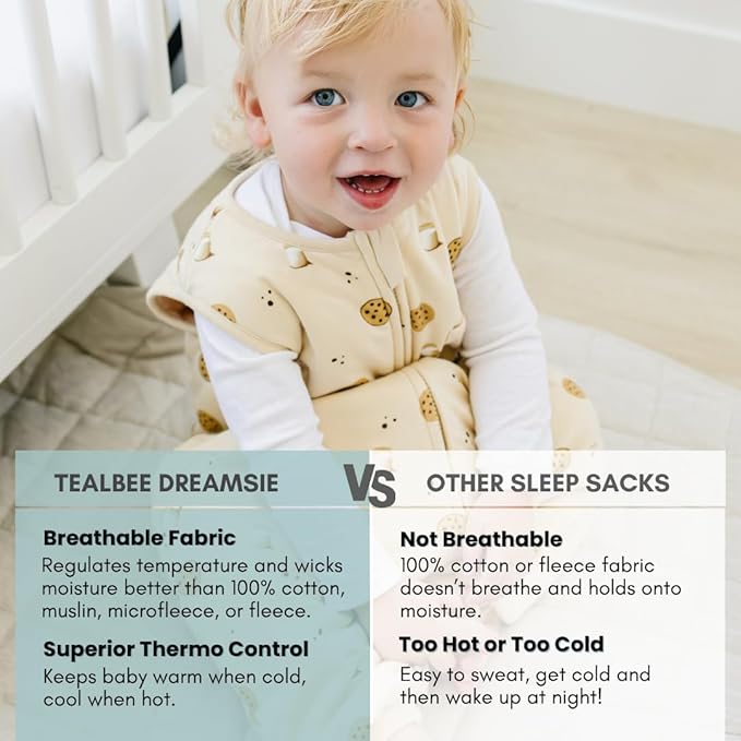 Tealbee Dreamsuit: Toddler Sleep Sack with Feet 2T 3T - 1.5 TOG Winter Baby Wearable Blanket for Walkers - Rayon made from Bamboo, Organic Cotton Sleep Bag - Cookies