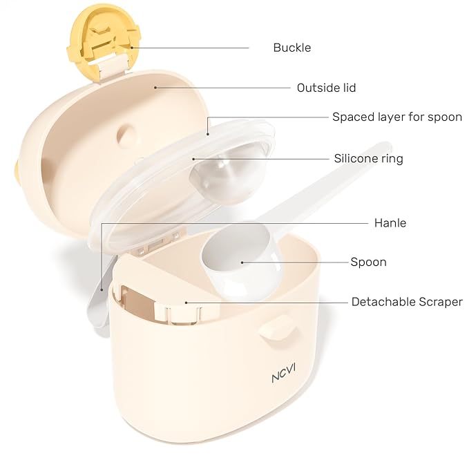 NCVI Formula Dispenser On the Go, Portable Baby Travel Milk Powder Formula Container Holder to Go with Scoop Suitable for Diaper Bag Backpack, Ready to Brew Milk Newborn Infant (White Sheep)