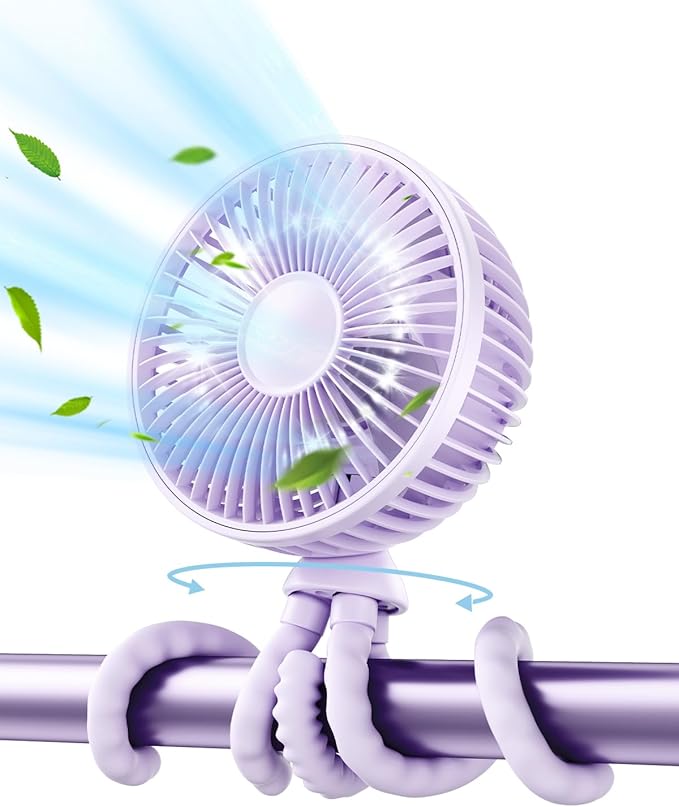 Gaiatop Oscillating Baby Stroller Fan with LED Night Light, 4 Speeds Cooling Rechargeable 360° Rotate Clip On, Battery Operated Small Portable Fans for Car Seat Crib Treadmill Travel