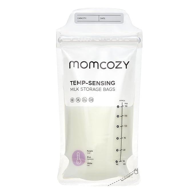 Momcozy Breastmilk Storing Bags, Temp-Sensing Discoloration Milk Storing Bags for Breastfeeding, Disposable Milk Storage Bag with 6 Ounce Self Standing, No-Leak Milk Freezer Storage Pouches, 200pcs