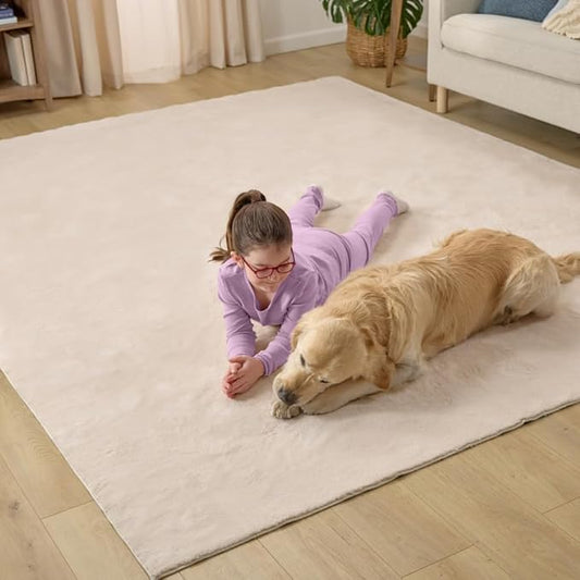 GORILLA GRIP Ultra Soft Washable Area Rug, 8x10, Stain and Slip Resistant Plush Thick Carpet for Bedroom Living Room, No Shed Floor Rugs, Pet Friendly, Dorm Essentials, Kids Nursery Home Decor, Ivory