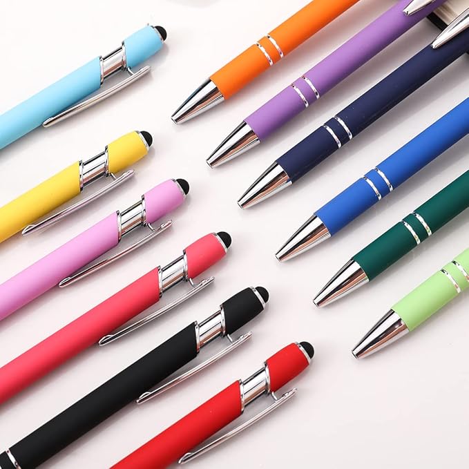 Ballpoint Pen with Stylus Tip, Soft Touch Click Metal Pen, 1.0mm Medium Point, Black Ink, 12 Count(Mixed Color)