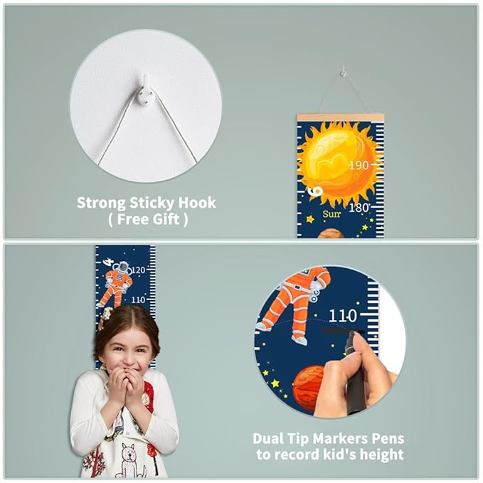 Halloween Baby Height Growth Chart - Canvas Height Chart for Kids Baby Child Toddler Boys Girls Growth Chart for Wall Room Nursery Decor Hangable and Removable Measuring Wall Ruler (B, Black Wood)