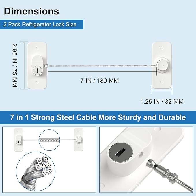 Refrigerator Lock AOSITE 4 Pack Mini Fridge Locks for Kids No Drill Cabinet Lock with Keys Cupboard Lock Child Safety Locks for Cabinets Drawer Locks with Keys Freezer Lock White