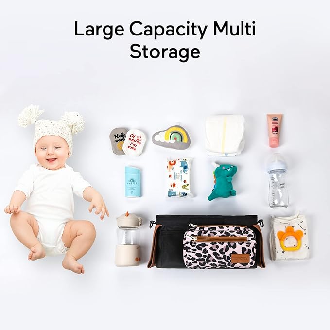 Momcozy Universal Stroller Organizer with Insulated Cup Holder Detachable Phone Bag & Shoulder Strap, Fits for Stroller like Uppababy, Baby Jogger, Britax, BOB, Umbrella and Pet Stroller