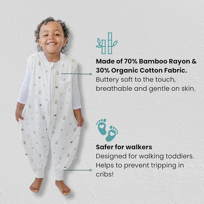 Tealbee DREAMSUIT: Toddler Sleep Sack with Feet 3T 4T - 0.8 TOG Lightweight Baby Wearable Blanket for Walkers - Rayon Made from Bamboo, Organic Cotton Sleeping Bag - Cactus