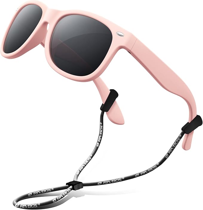 RIVBOS Kids Sunglasses Polarized UV Protection Flexible Rubber Glasses Shades with Strap for Boys Girls RBK004