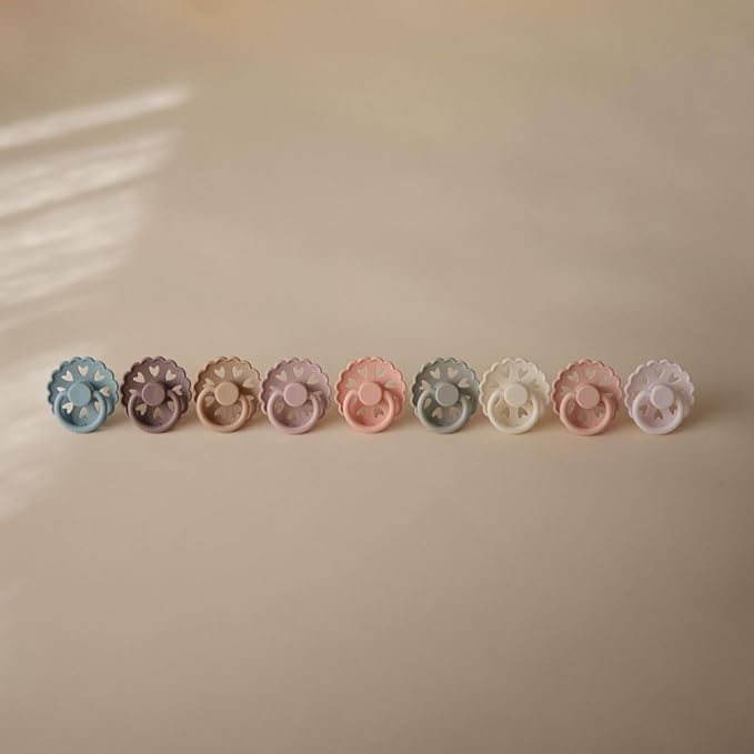 FRIGG Natural Rubber Baby Pacifier 4-Pack Rosy Romance | Made in Denmark | BPA-Free (6-18 Months)