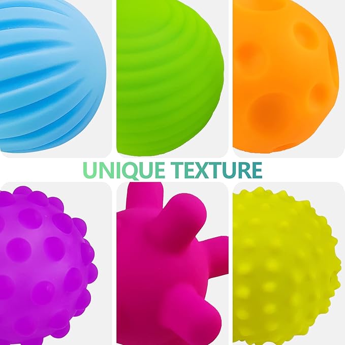 Sensory Ball for Babies 6 to 12 Months, Baby Balls for Toddlers 1-3 Massage Stress Relief, Textured Multi Sensory Balls Gift Sets, Montessori Sensory Toys 6 Spikey Squeeze Ball for Infant Kids