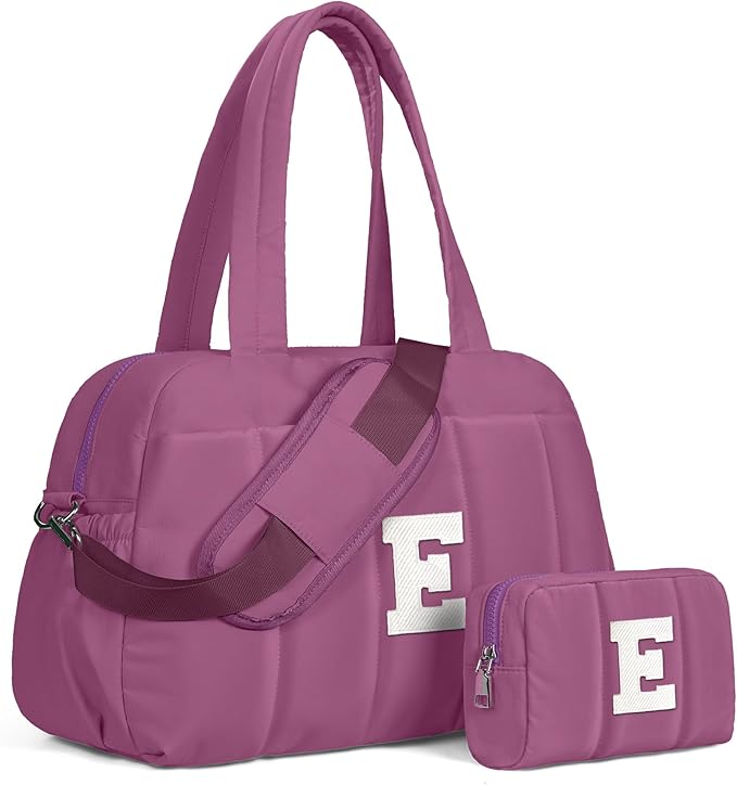 Duffle Bag with Initial, Spend The Night Bags for Women，Overnight Bag with Wet Pocket，Birthday Gift-Lightweight Travel Bags Personalized Gym Tote with Makeup Pouch