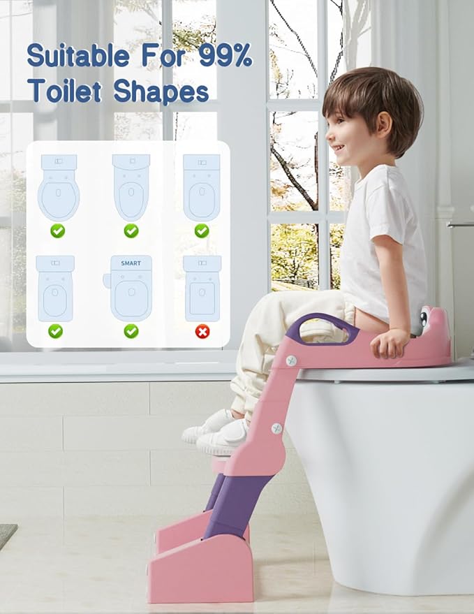 Potty Training Seat, Toddler Potty Training Toilet, Upgrade 2 In 1 Toddler Toilet Seat with Steps Stool Splash Guard and Anti-Slip Pad Soft Cushion, Potty Seats for Toddlers Baby Kids