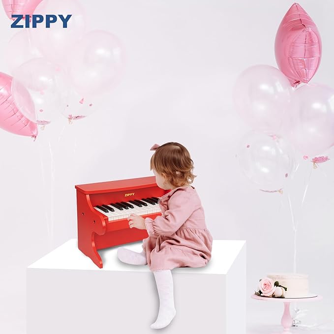ZIPPY Kids Piano Keyboard, 25 Keys Digital Piano for Kids, Mini Music Educational Instrument Toy, Wood Toy for Toddlers Girls Boys (Red)