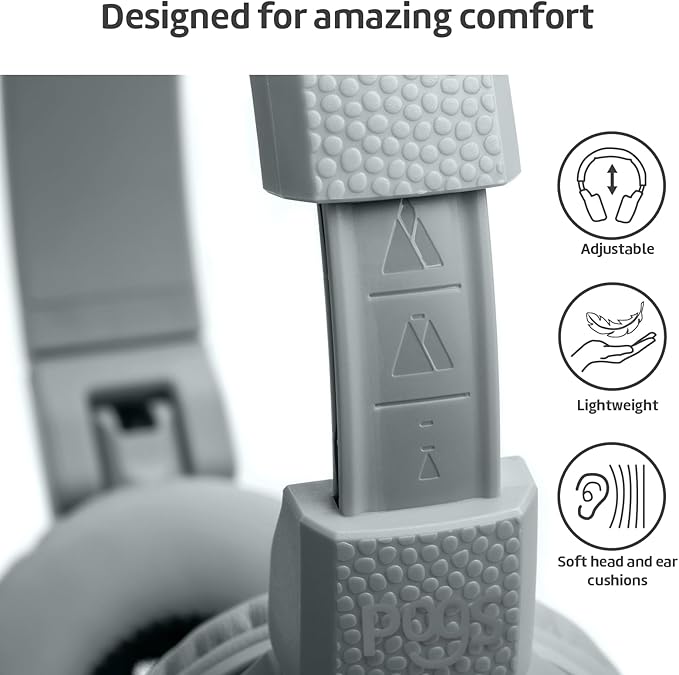 POGS Kids Bluetooth Wireless Headphones | The Gecko 2 | Foldable, Durable Headphones for Kids 3+ | Volume Limited 85 dB, Microphone | On-Ear | Wireless Music-Sharing Function (rGrey)