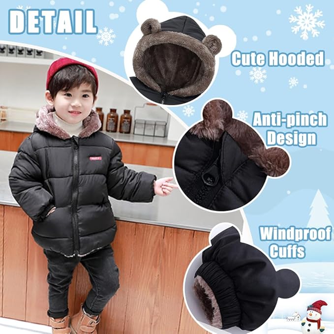 Infant Baby Winter Coat Bear Hooded Jacket Warm Fleece Snowsuit Windproof Outerwear for Toddler Boy Girl 9M-4T