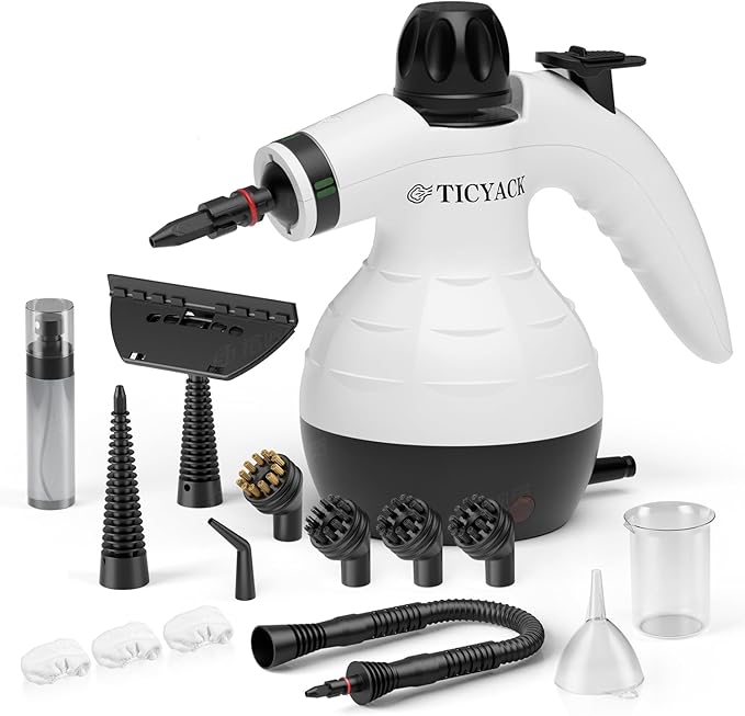 Steam Cleaner, Handheld Steam Cleaner, Steam Cleaner for Home with 16 Accessories and Automatic Steam Switch, Steamer for Cleaning Home, Living Room, Kitchen, Bathroom, Car (White)