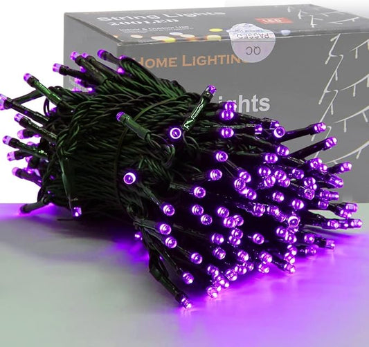 HOME LIGHTING 66ft Halloween Decorative Mini Lights, 200 LED Green Wire Fairy Starry String Lights Plug in, 8 Lighting Modes, for Indoor Outdoor Xmas Tree Wedding Party Decoration (Purple)