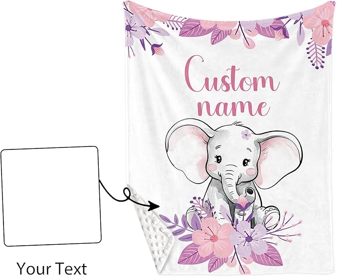Personalized Nursery Crib Bedding Set: Custom Name Purple Flower 5 Piece Baby Crib Sets with Elephant Design - Toddler Double Layer Blanket Set, Comfortable Crib Bed Sheets for Baby Grils