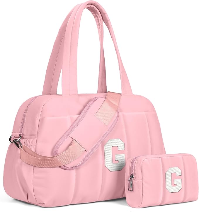 Duffle Bag for Travel, Weekender Bags for Women，Mom Birthday Gift, Initial Overnight Bag with Wet Pocket，Lightweight Travel Bags Personalized Gym Tote with Makeup Pouch