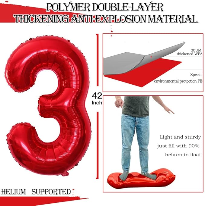 GOER Number 30 Balloons for 30th Birthday Party Decorations,42 Inch Jumbo Foil Helium Balloons for 30th Anniversary (Red)