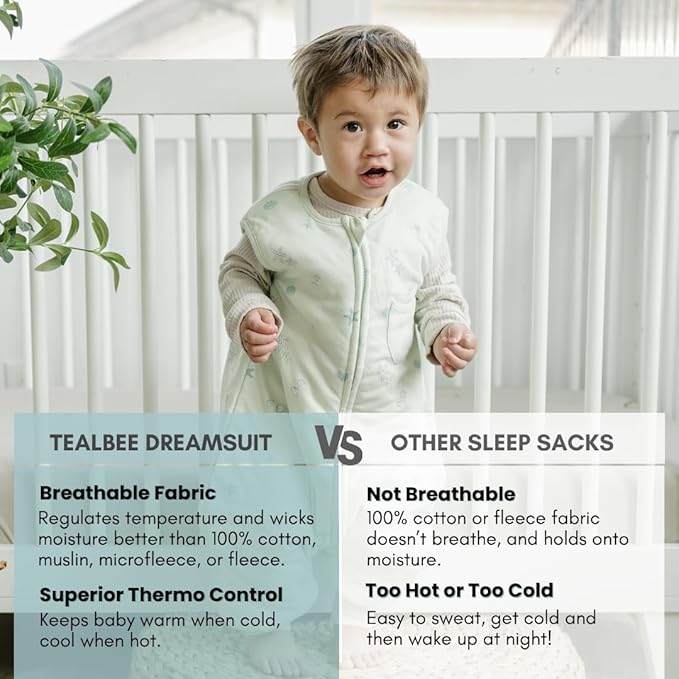 Tealbee Dreamsuit: Toddler Sleep Sack with Feet 2T 3T - 1.5 TOG Winter Baby Wearable Blanket for Walkers - Rayon made from Bamboo, Organic Cotton Sleep Bag - Seashell