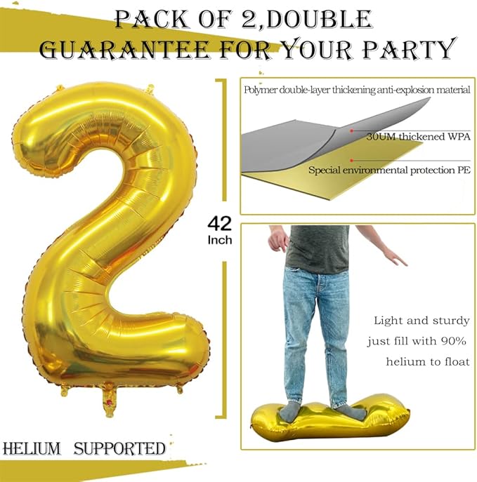 GOER Number 26 Balloons for 26th Birthday Party Decorations,42 Inch Jumbo Foil Helium 62 Balloons for 62nd Birthday Party Decoration (Gold)