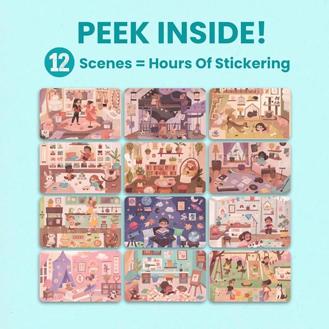 Fashion Sticker Book Activity for Kids, All The Different Rooms by Cupkin, Toddler Airplane Travel Essentials, 500+ Stickers for Kids 12 Scenes + Coloring Book Pages, Child's Gift, Crafts Ages 2-8